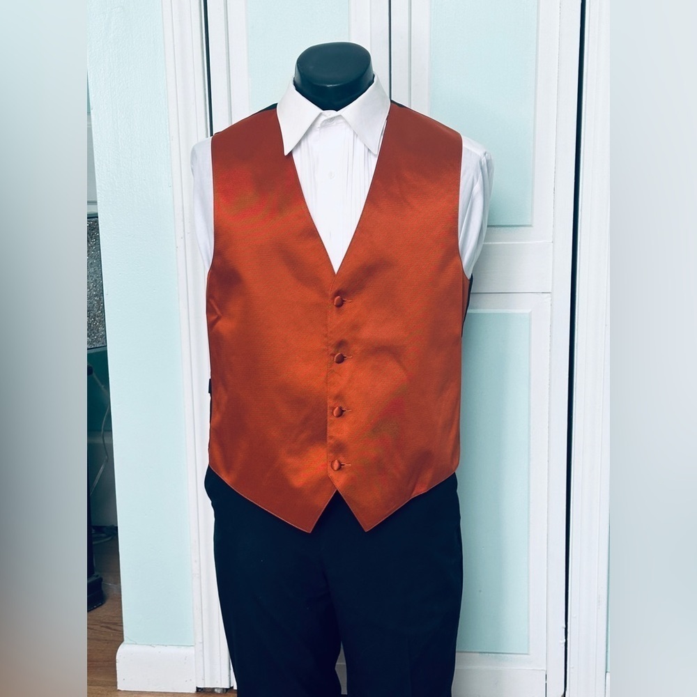 Burnt Orange Twill Closed Back Vest Wedding Prom Men’s XL X-large Long Tall